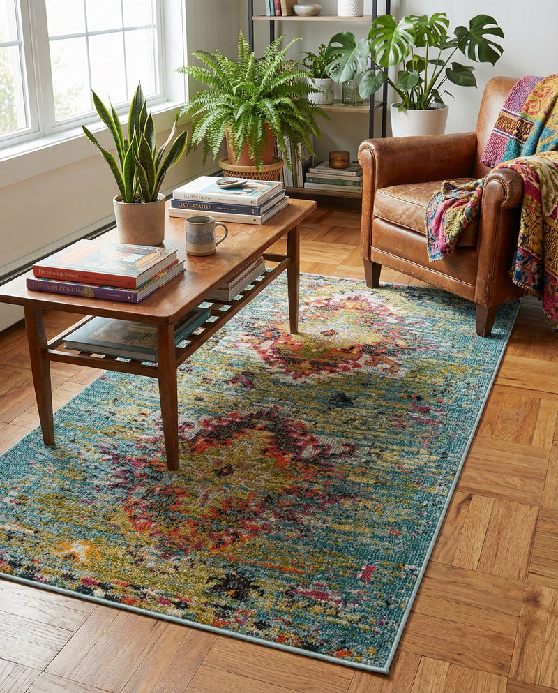 Venetian Tapestry Collection Area Rug -  SanMarco Rectangle Turquoise  lifestyle 29