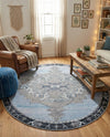 Heritage Elegance Collection Area Rug -  Winterthur (Blue Gray) Round Blue Gray  lifestyle 66