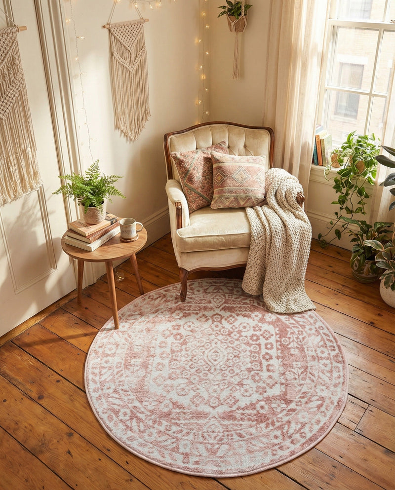 Cambridge Classics Collection Area Rug -  Pembroke (Pink) Round Pink  lifestyle 69