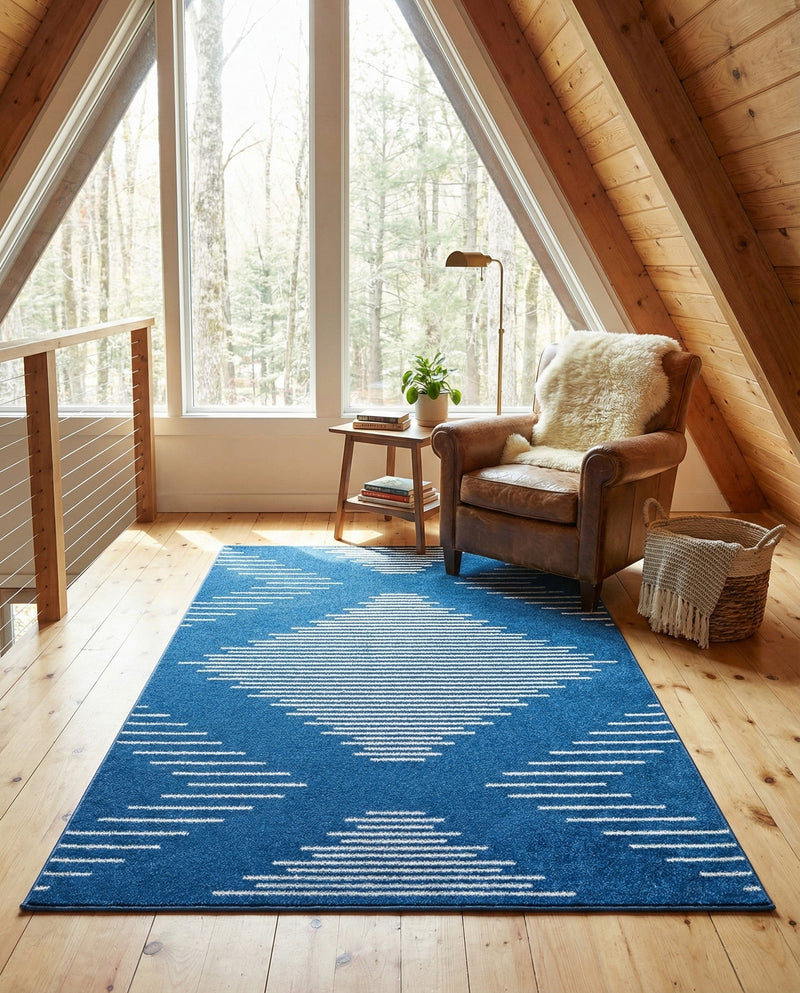 Seychelles Stripes Collection Area Rug - Mahe (Navy Blue) Rectangle Navy Blue  lifestyle 4