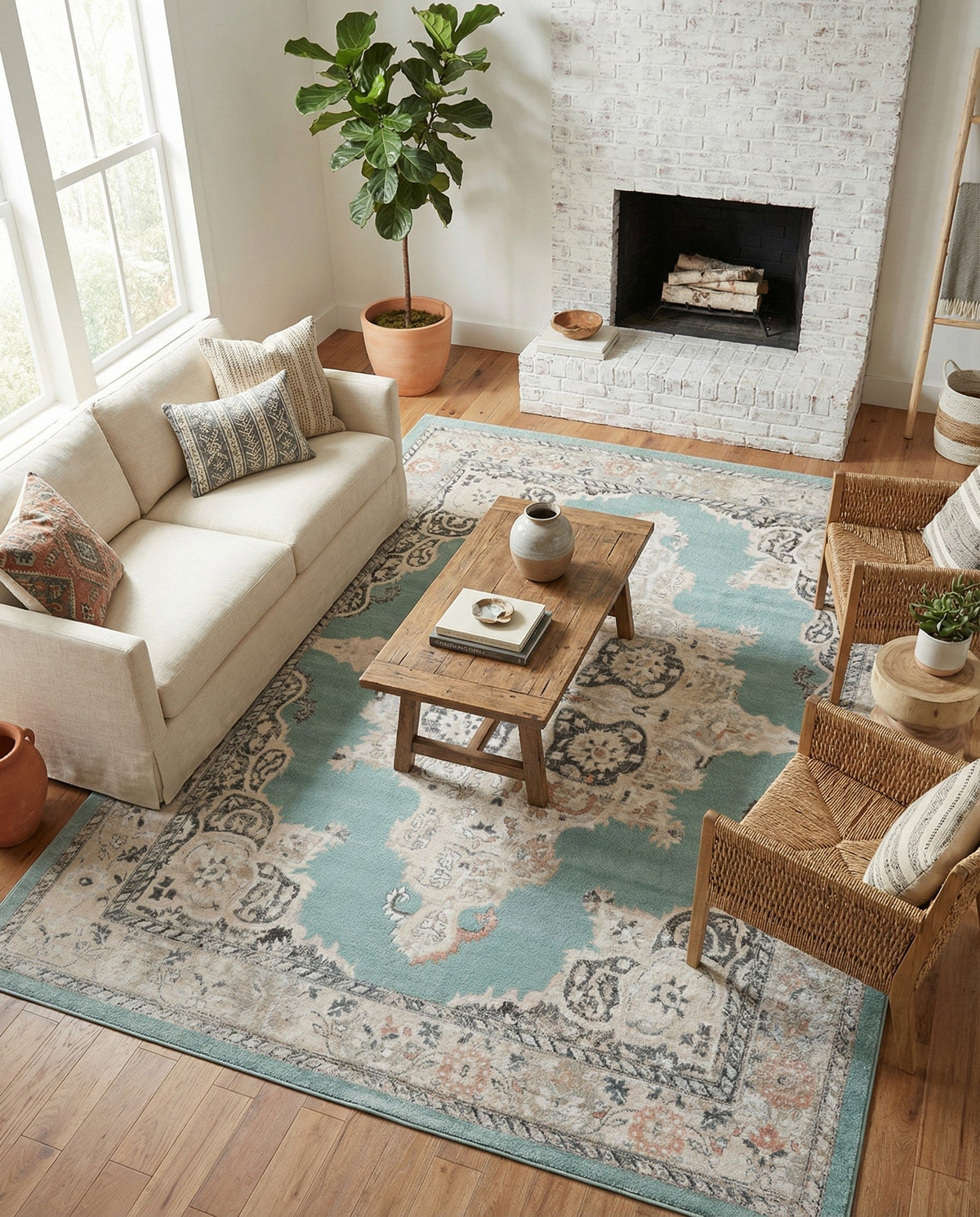 Beverly Grove Collection Area Rug -  Fairfax (Aqua) Rectangle Aqua  lifestyle 21