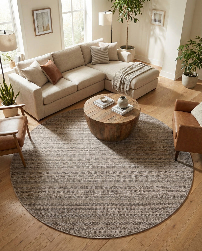 Seaside Stripes Collection Area Rug -  Boardwalk (Natural) Round Natural  lifestyle 22