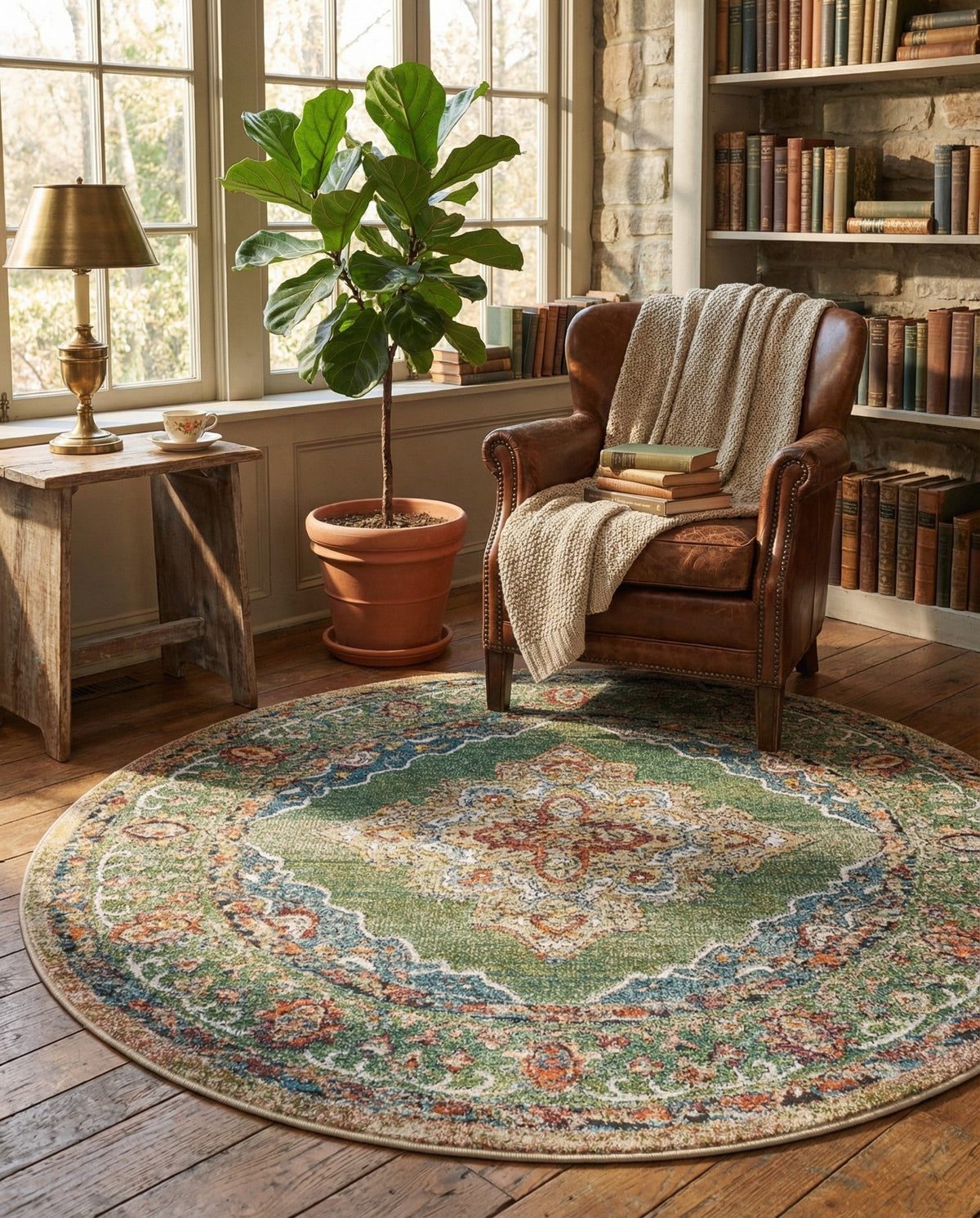 Savannah Soiree Collection Area Rug - Serengeti (Green) Round Green  lifestyle 107