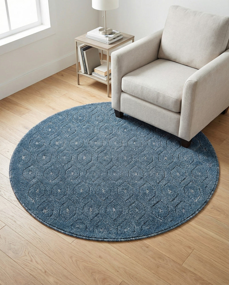 Garden Lattice Charm Collection Area Rug - Arbor (Navy Blue) Round Navy Blue  lifestyle 50