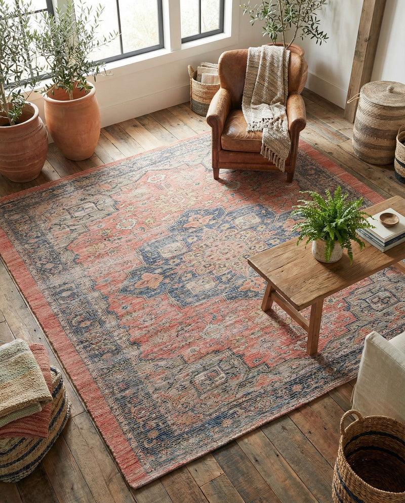 Savannah Threads Collection Area Rug -  Negev Square Antique Red  lifestyle 47