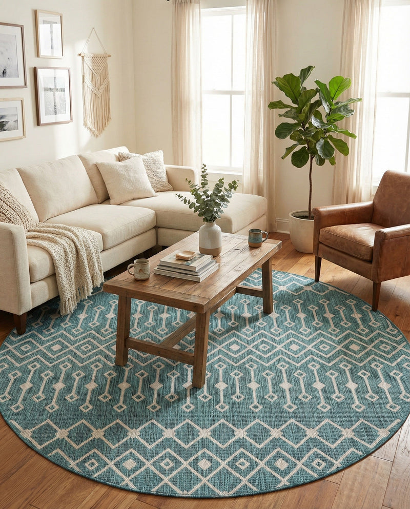 Savannah Pergola Collection Area Rug -  Pergola (Teal) Round Teal  lifestyle 95