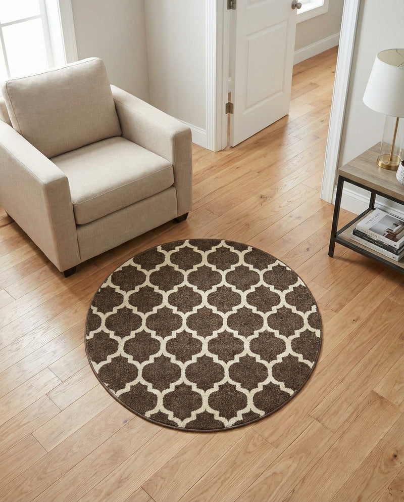 Lattice Gardens Collection Area Rug -  Bloomfield (Brown) Round Brown  lifestyle 34