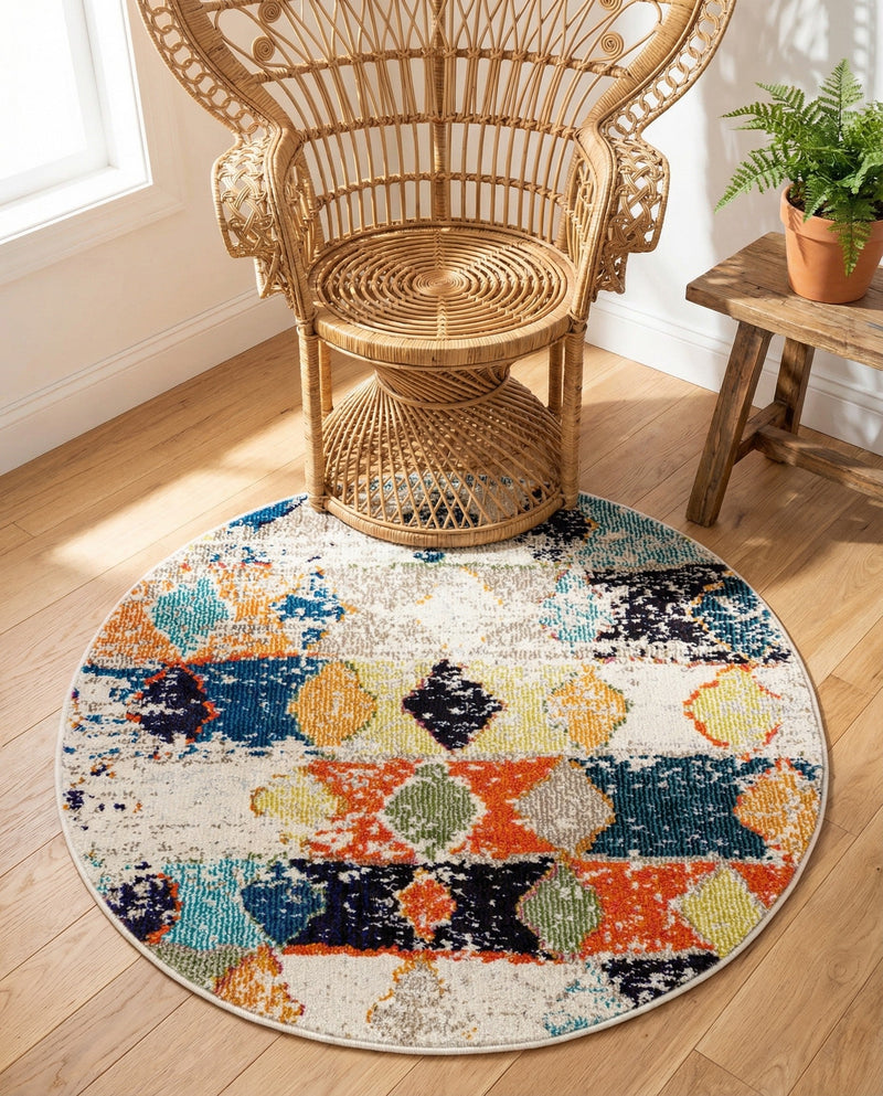 Colorburst Oasis Collection Area Rug -  Marina Round Ivory  lifestyle 80