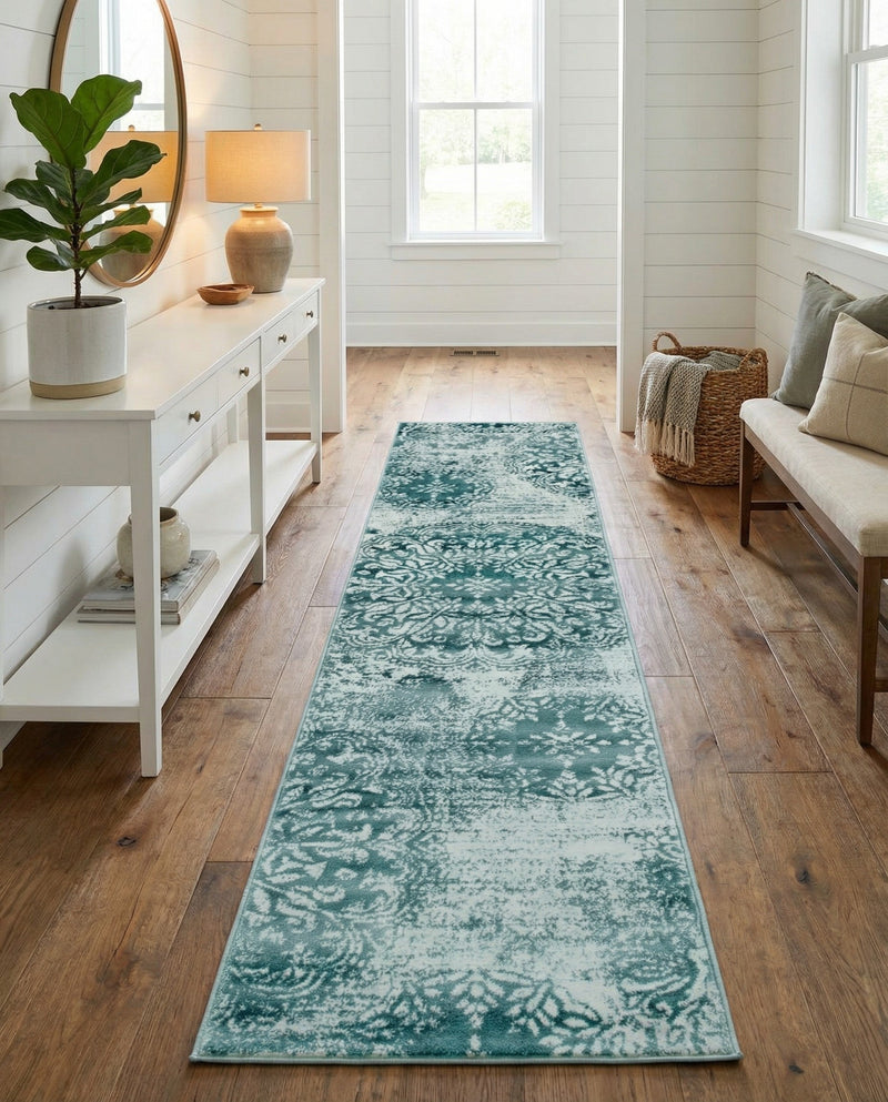 Riviera Elegance Collection Area Rug -  Monaco (Turquoise) Runner Turquoise  lifestyle 69