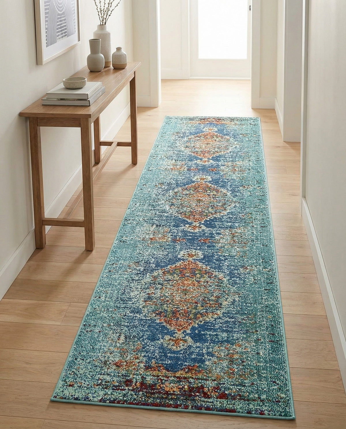 Venetian Tapestry Collection Area Rug -  Giudecca Runner Turquoise  lifestyle 96