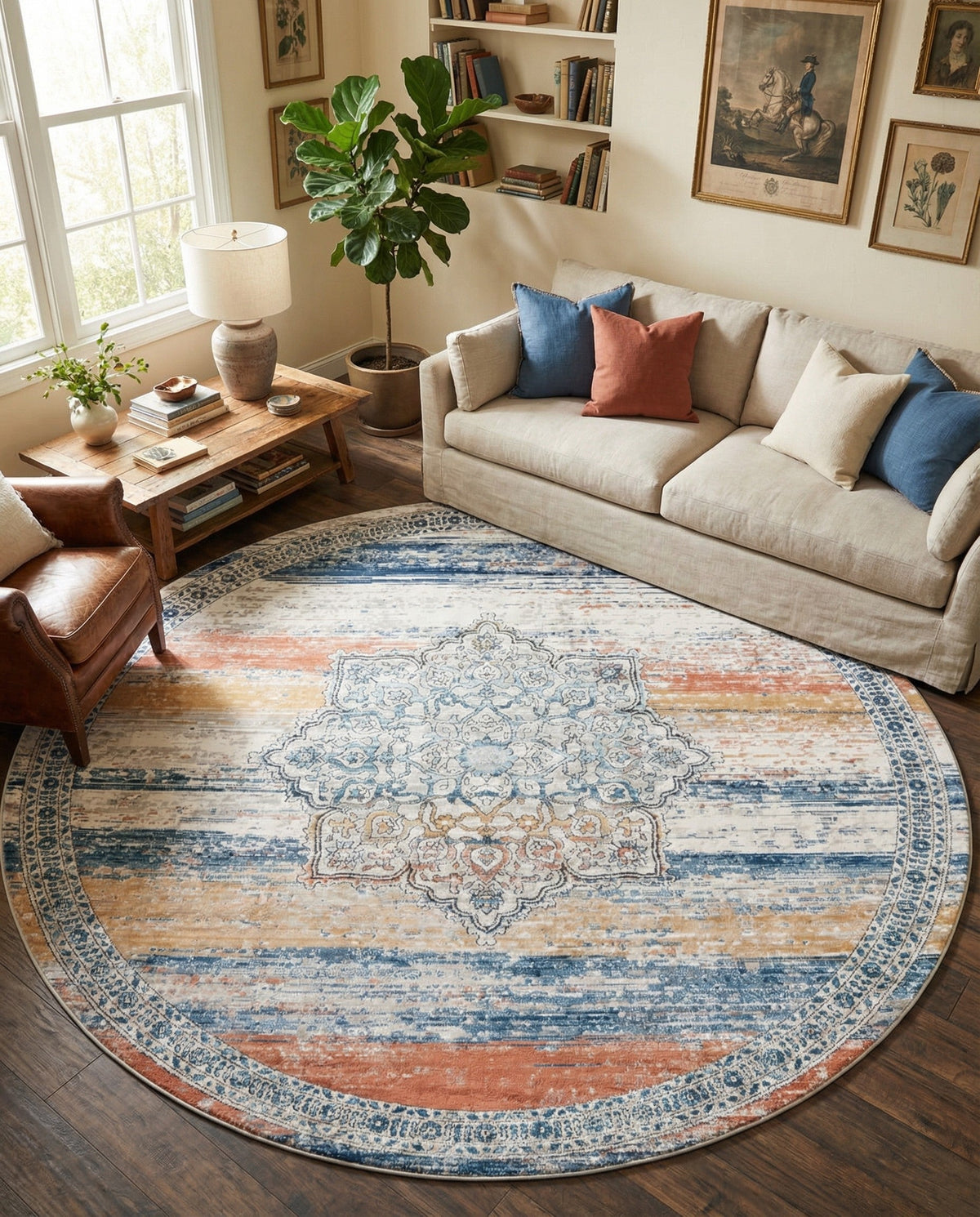 Mykonos Manor Collection Area Rug -  Tinos (Multi) Round Multi  lifestyle 36