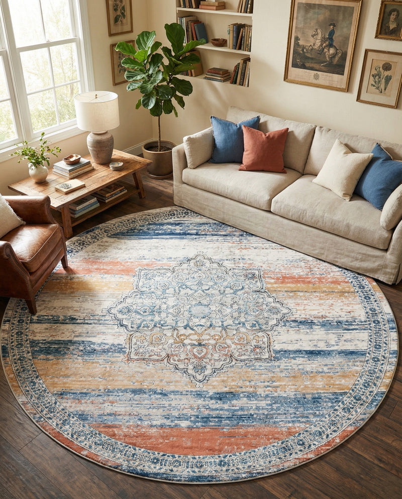 Mykonos Manor Collection Area Rug -  Tinos (Multi) Round Multi  lifestyle 36