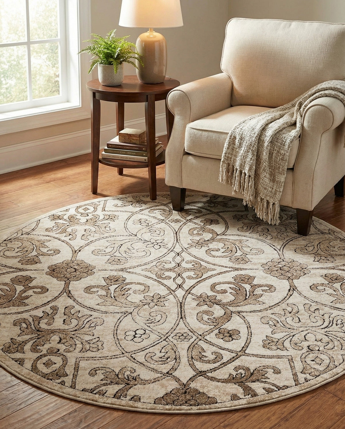 Andes Summit Collection Area Rug -  Merida Round Dark Beige  lifestyle 85