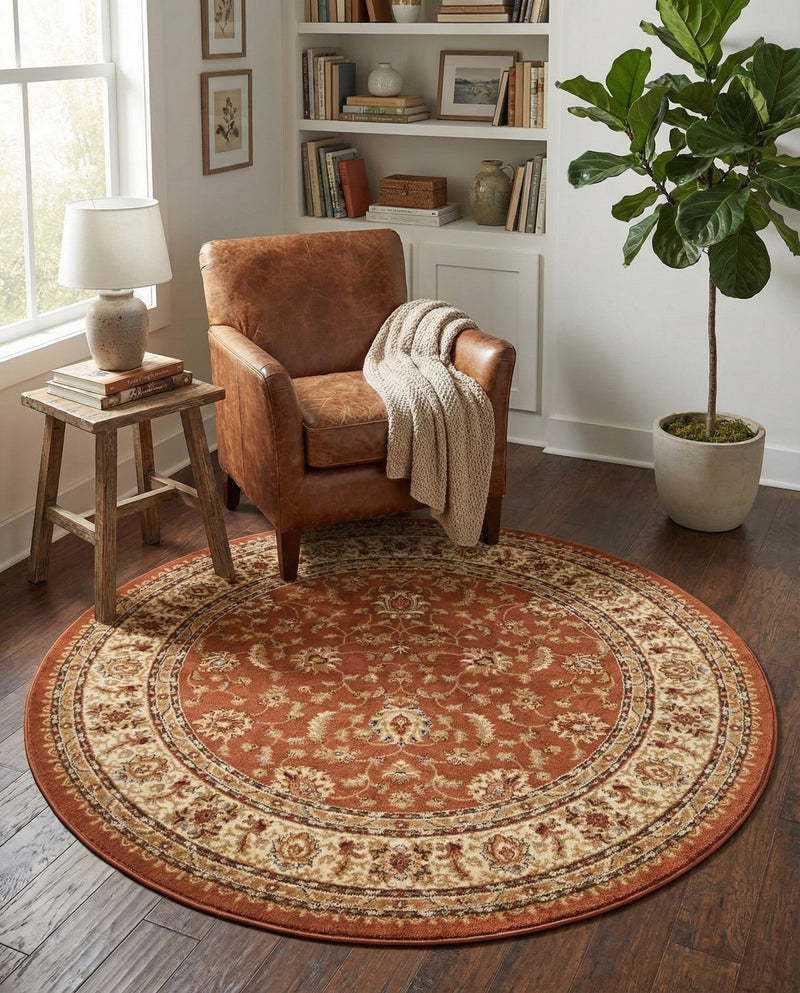 Jaipur Elegance Collection Area Rug -  Nahargarh (Brick Red Light Rose) Round Brick Red Light Rose  lifestyle 53