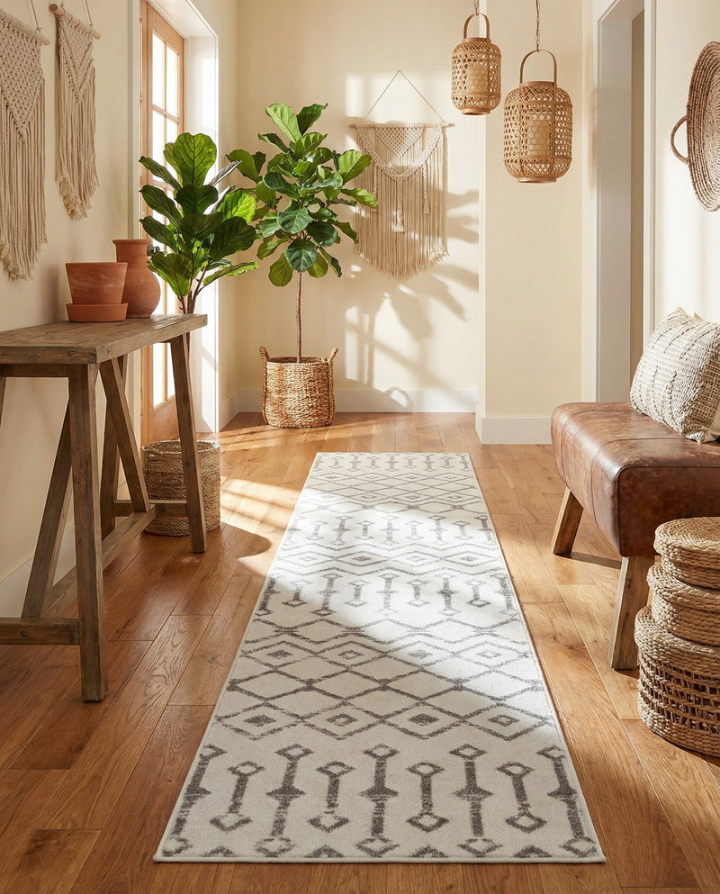 Marrakech Lattice Collection Area Rug - Medina (Ivory) Runner Ivory  lifestyle 53