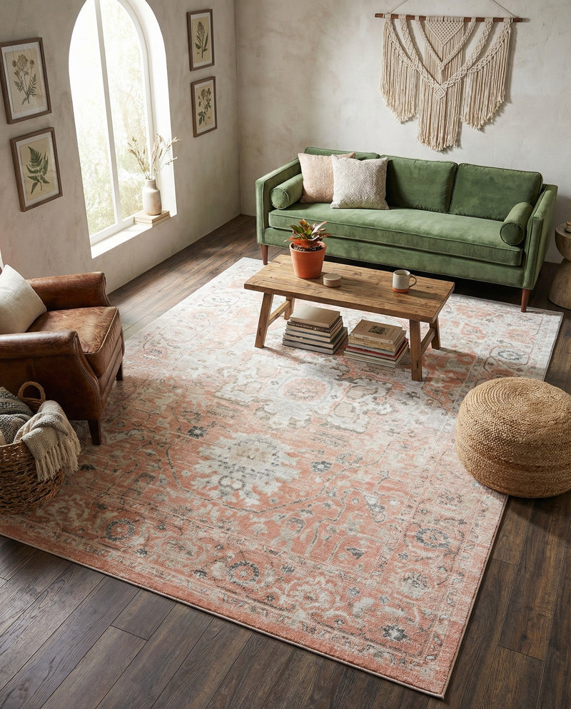 Parisian Elegance Collection Area Rug - Versailles (Rose Pink) Rectangle Rose Pink  lifestyle 22