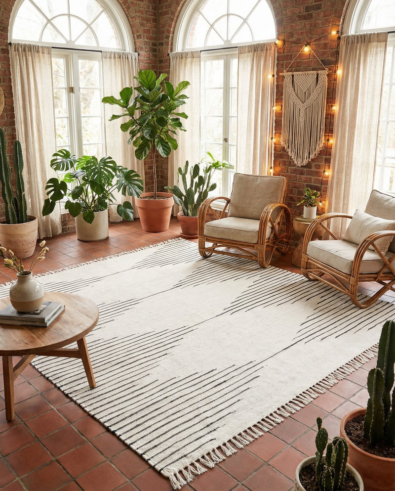 Thar Cotton Collection Area Rug - Jaisalmer (White) Square White  lifestyle 59