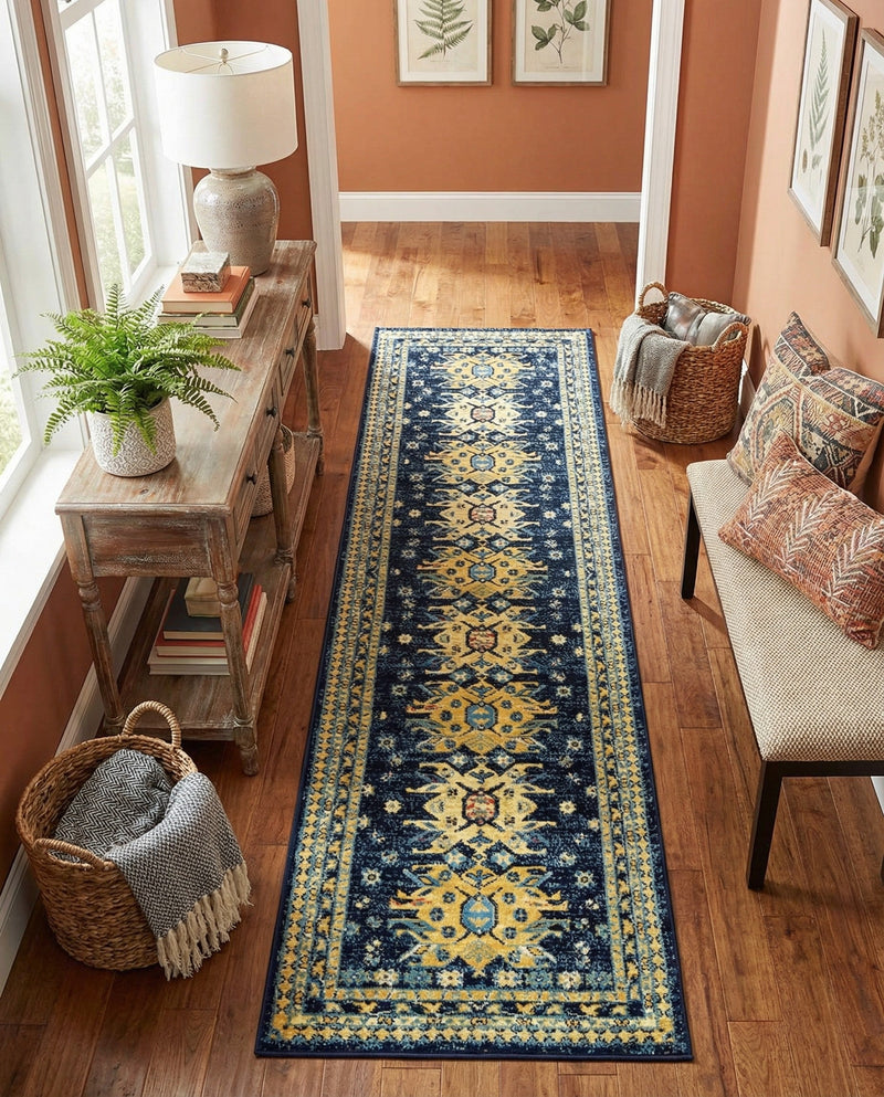Tabriz Tapestries Collection Area Rug - Azerbaijan (Navy Blue) Runner Navy Blue  lifestyle 53