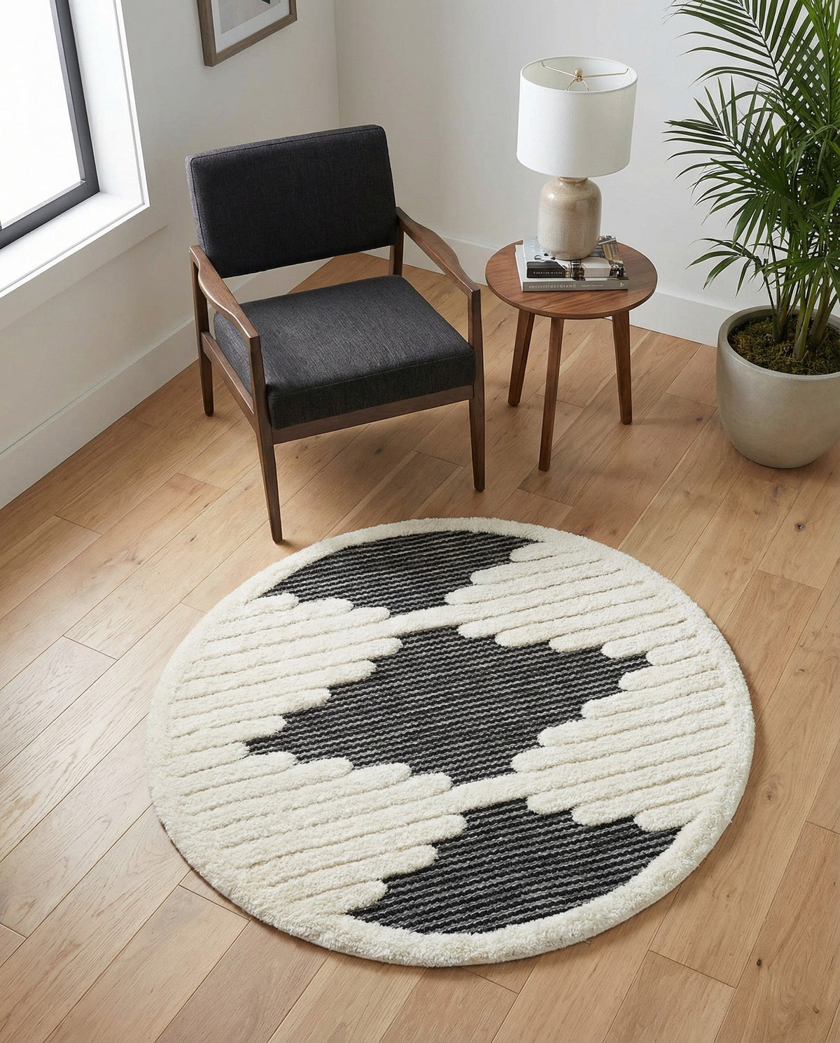 Monochrome Collection Area Rug -  Ash Round Gray  lifestyle 97