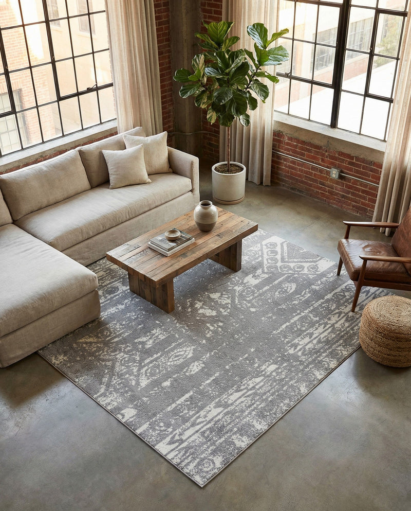 Brighton Stripes Collection Area Rug - Sussex (Gray and Ivory) Square Gray and Ivory  lifestyle 54