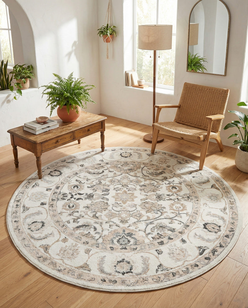 Adriana Terrace Collection Area Rug -  Positano (Ivory) Round Ivory  lifestyle 52