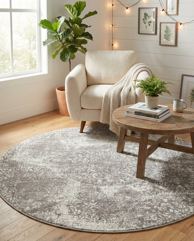Riviera Elegance Collection Area Rug -  Monaco (Light Gray) Round Light Gray  lifestyle 64
