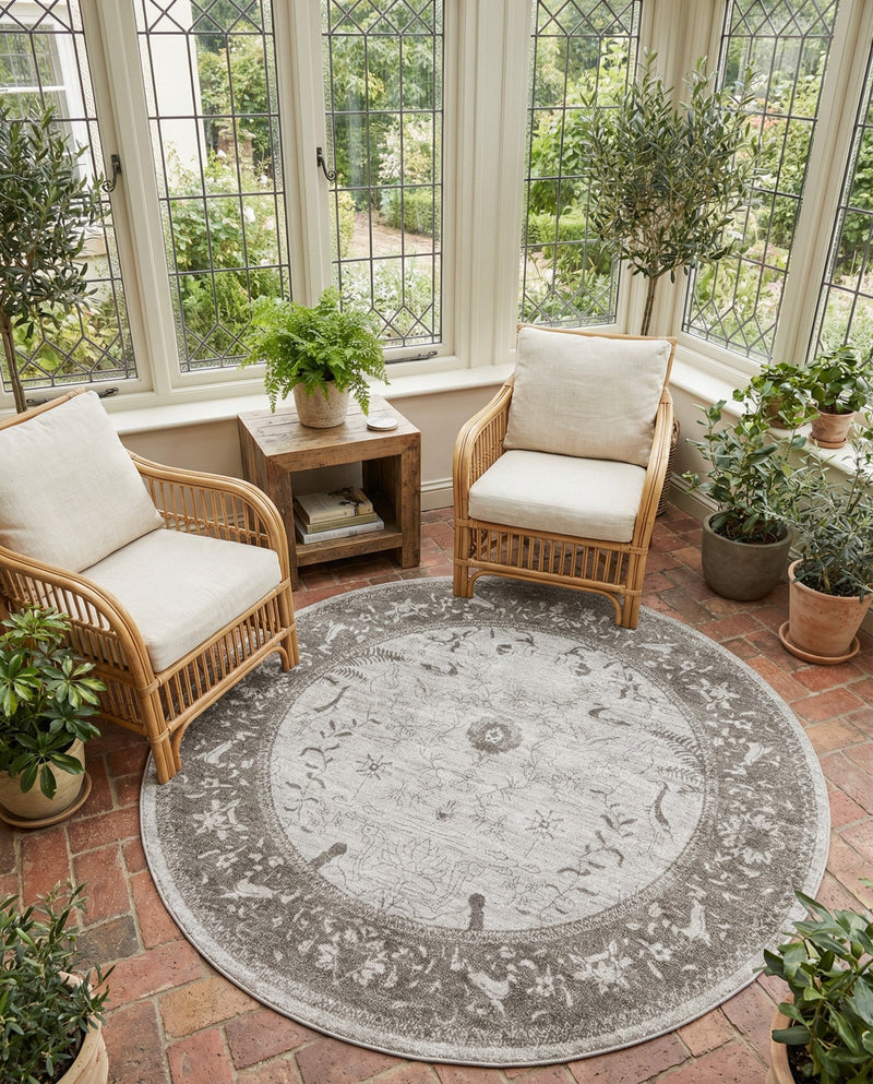 Horizon Collection Area Rug -  Apex (Light Gray) Round Light Gray  lifestyle 62