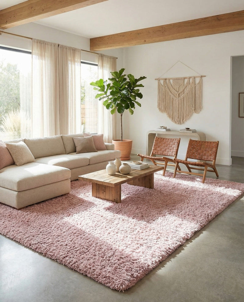Cozy Comfort Shag Collection Area Rug - Haven (Pink) Rectangle Pink  lifestyle 13