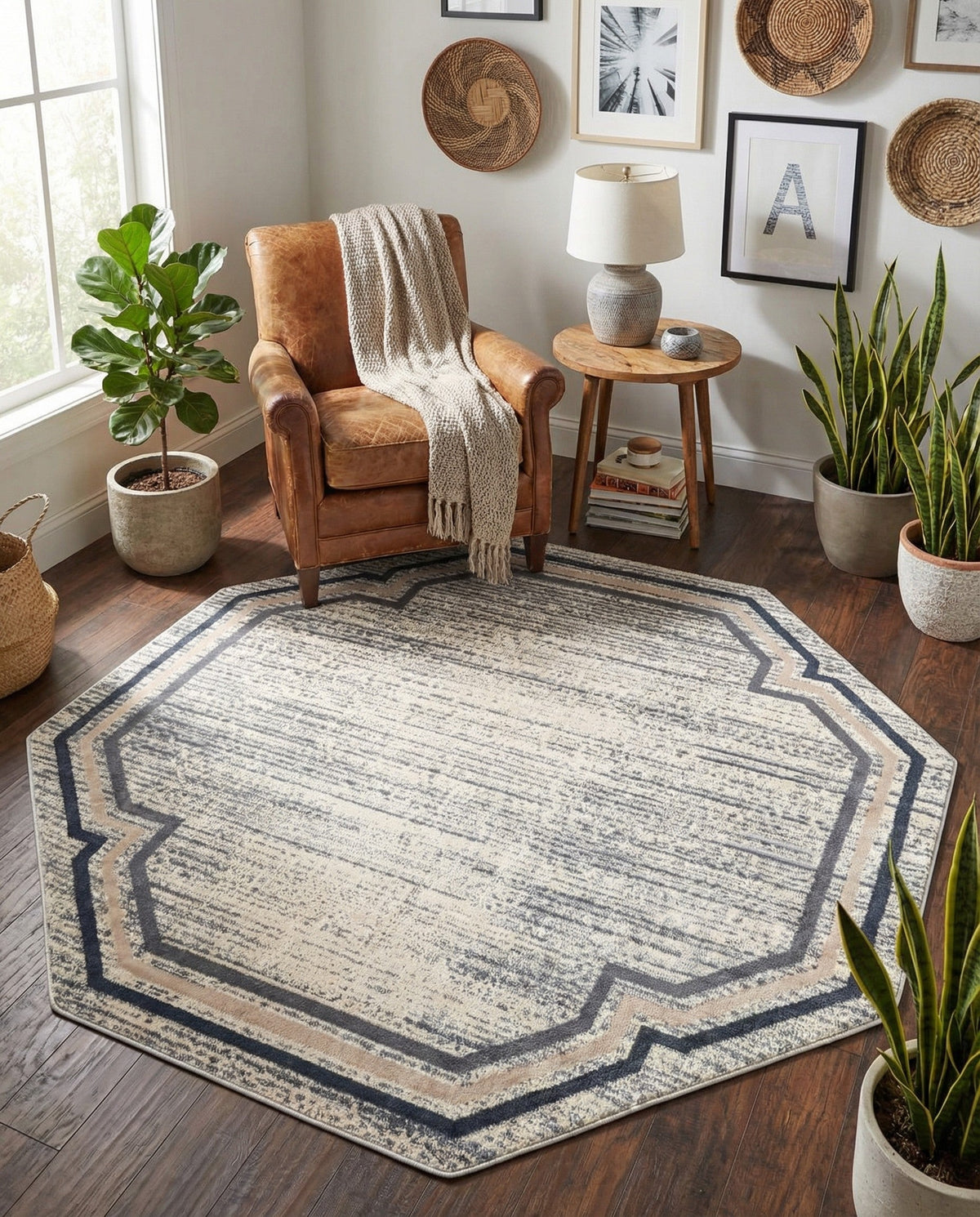 Serenity Sands Collection Area Rug -  Hushhaven Octagon Gray  lifestyle 91