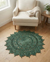 Woven Seaside Jute Collection Area Rug - Coastalhaven (Hunter Green) Round Hunter Green  lifestyle 22