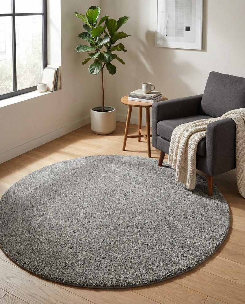 Solid Shag Seaside Collection Area Rug - Azure Cove (Gray) Round Gray  lifestyle 45
