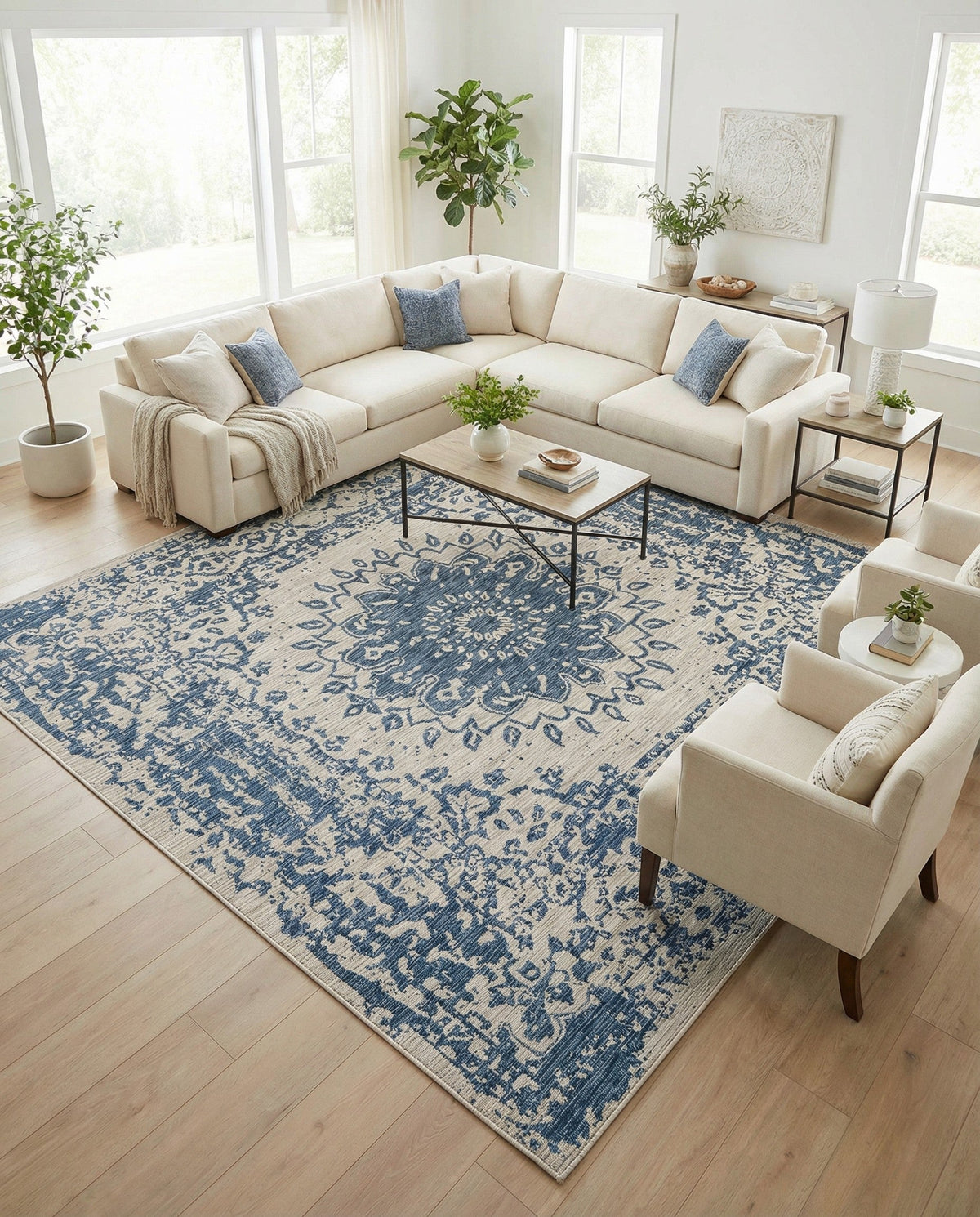 Patio Heritage Collection Area Rug -  Lafayette (Blue) Square Blue  lifestyle 95