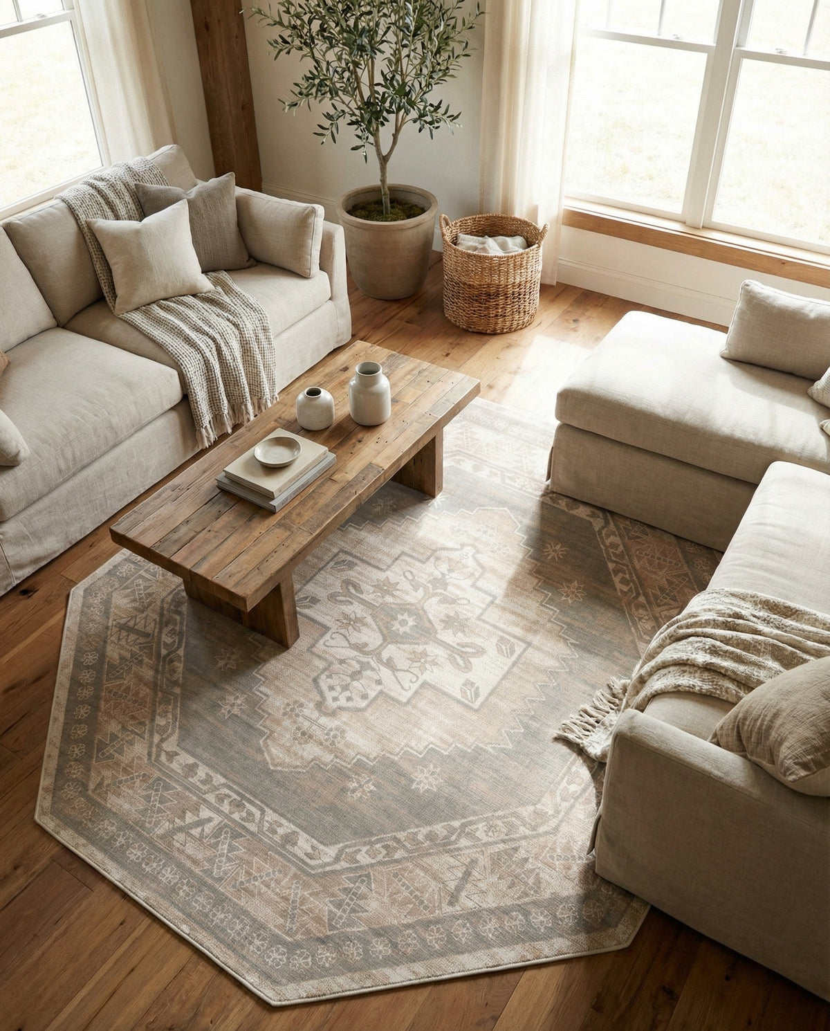 Savannah Series Collection Area Rug -  Augusta (Mink) Octagon Mink  lifestyle 123