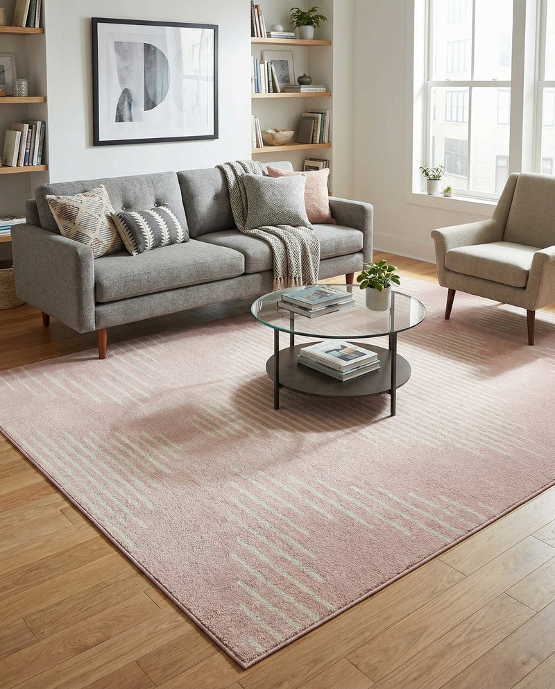 Seychelles Stripes Collection Area Rug - Mahe (Pink) Rectangle Pink  lifestyle 17