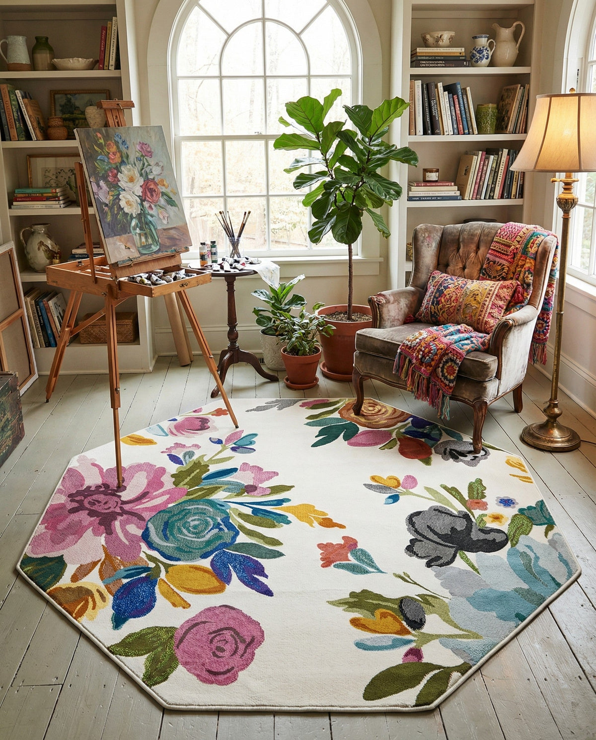 Meadow Breeze Collection Area Rug - Wildflower Octagon Ivory  lifestyle 169