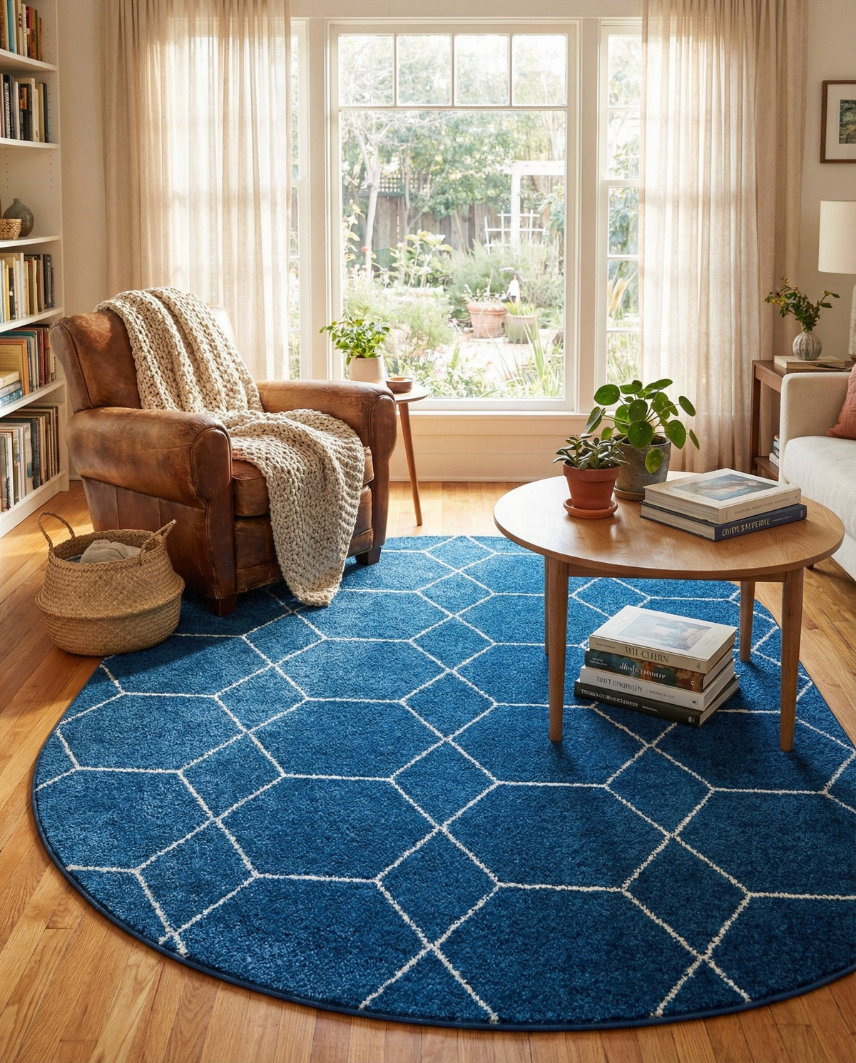 Trellis Mosaic Collection Area Rug - Arborville (Navy Blue) Oval Navy Blue  lifestyle 82
