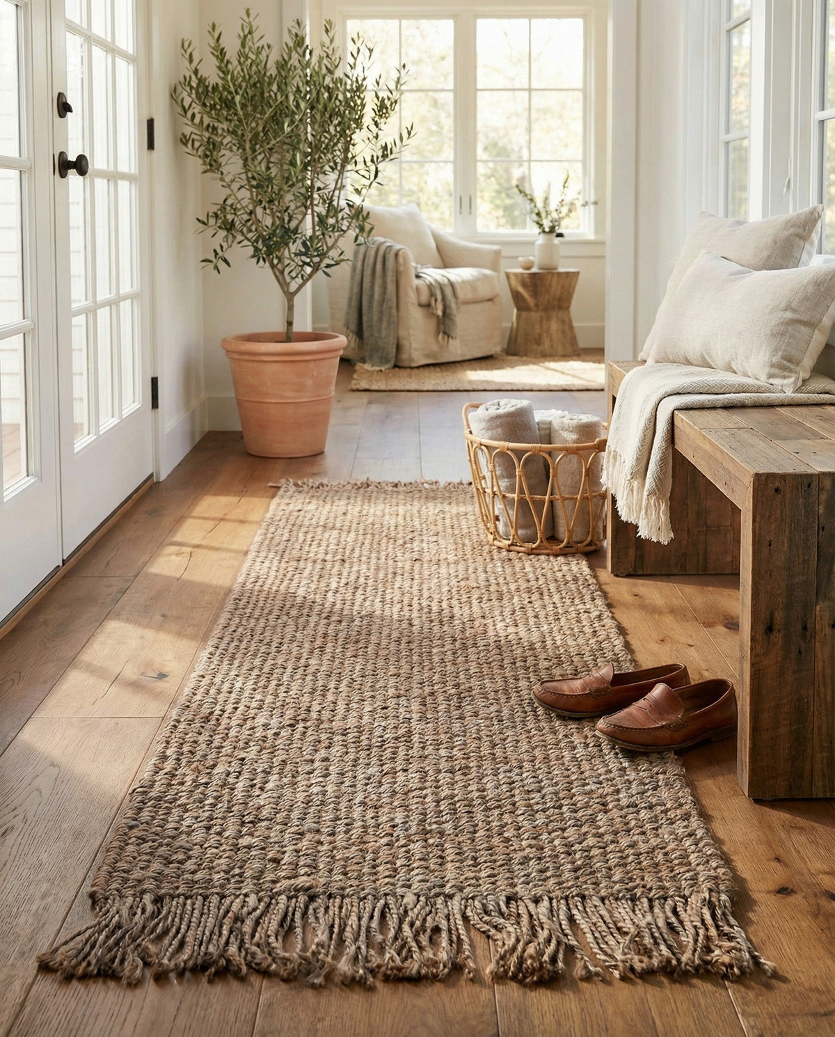 Savannah Jute Collection Area Rug - Seashore Runner Gray  lifestyle 197
