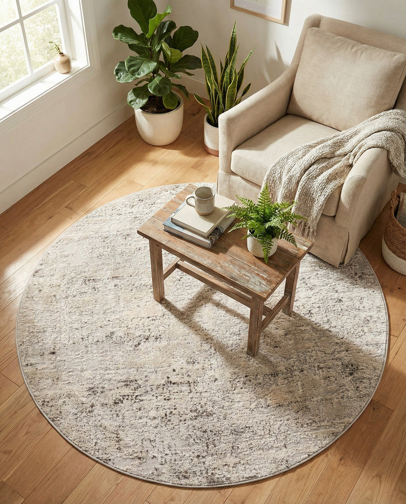 Aegean Elegance Collection Area Rug -  Paros Round Gray  lifestyle 36