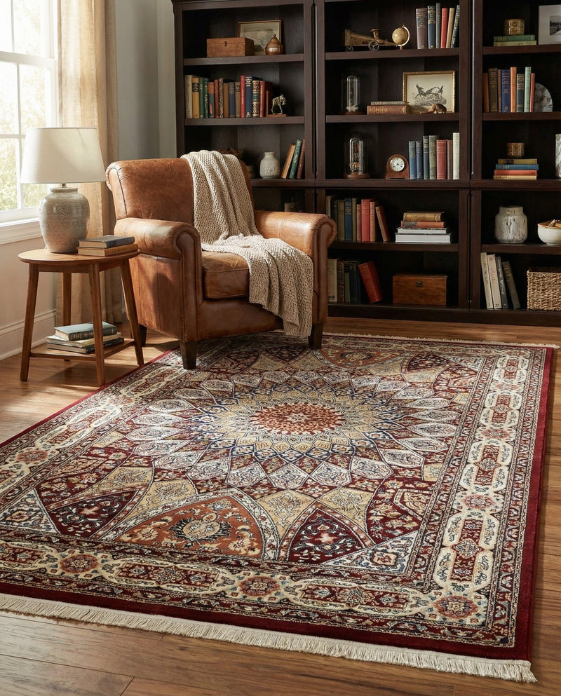 Persian Elegance Collection Area Rug -  Hamedan (Burgundy) Rectangle Burgundy  lifestyle 8