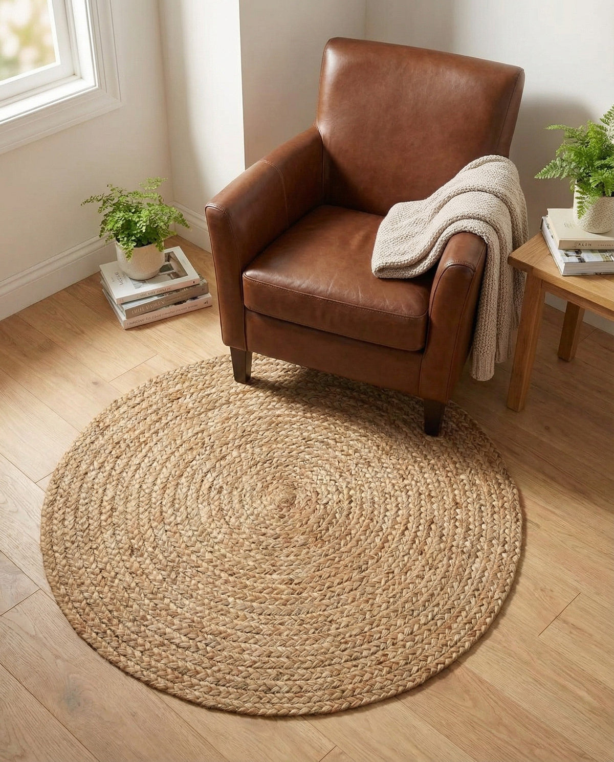 Woven Seaside Jute Collection Area Rug - Savannah (Natural) Round Natural  lifestyle 142