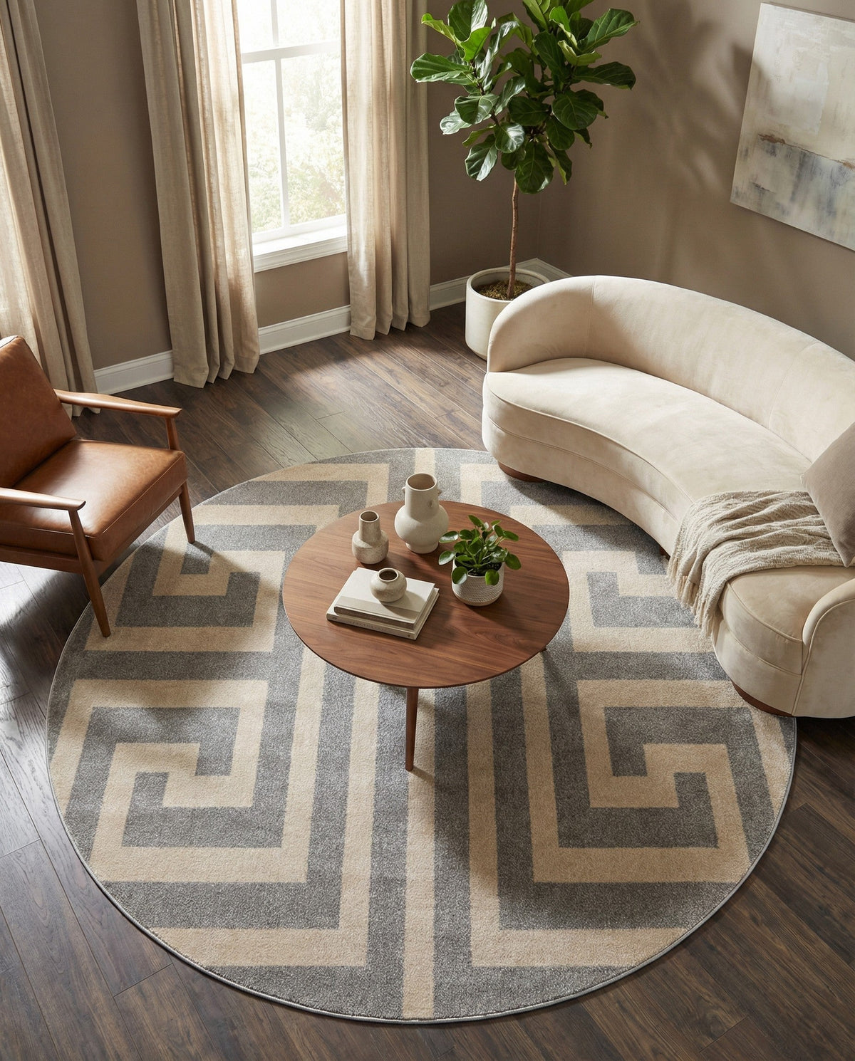 Aegean Labyrinth Collection Area Rug -  Mykonos Round Gray  lifestyle 122