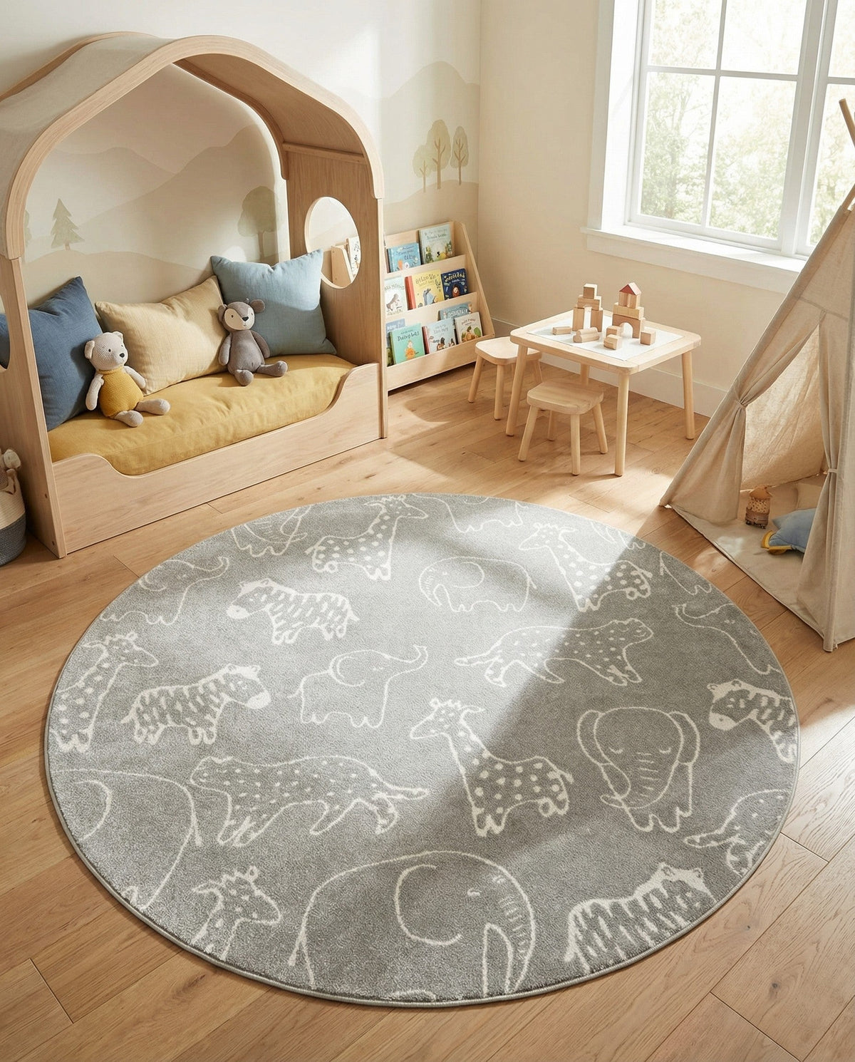 Wonder Tykes Collection Area Rug -  Spectrum Round Gray  lifestyle 191