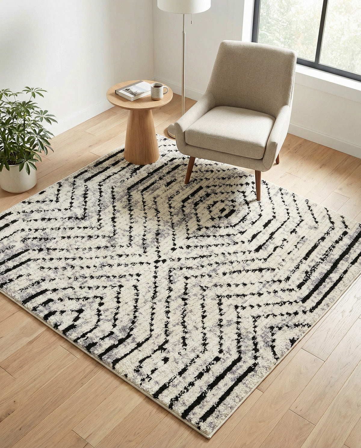 Marrakech Mosaic Collection Area Rug -  Tangier Square Black and White  lifestyle 43