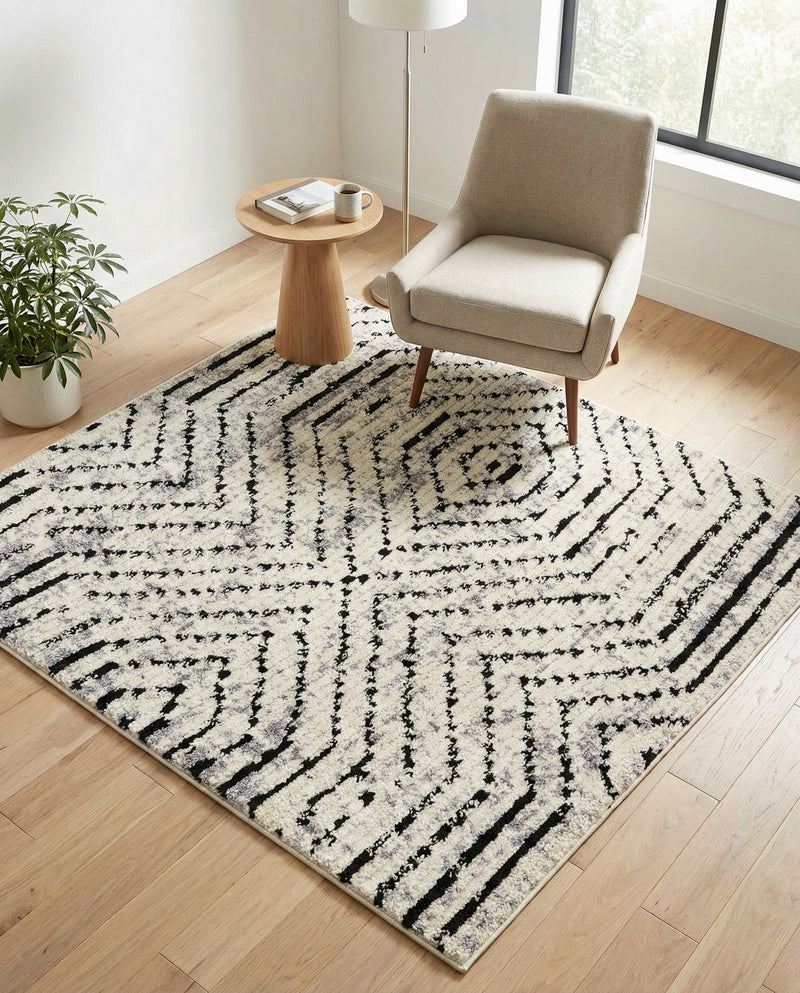 Marrakech Mosaic Collection Area Rug -  Tangier Square Black and White  lifestyle 43