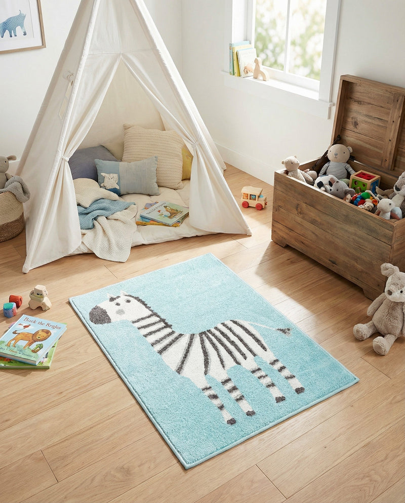 Wonder Tykes Collection Area Rug -  Vibrant Rectangle Teal  lifestyle 4