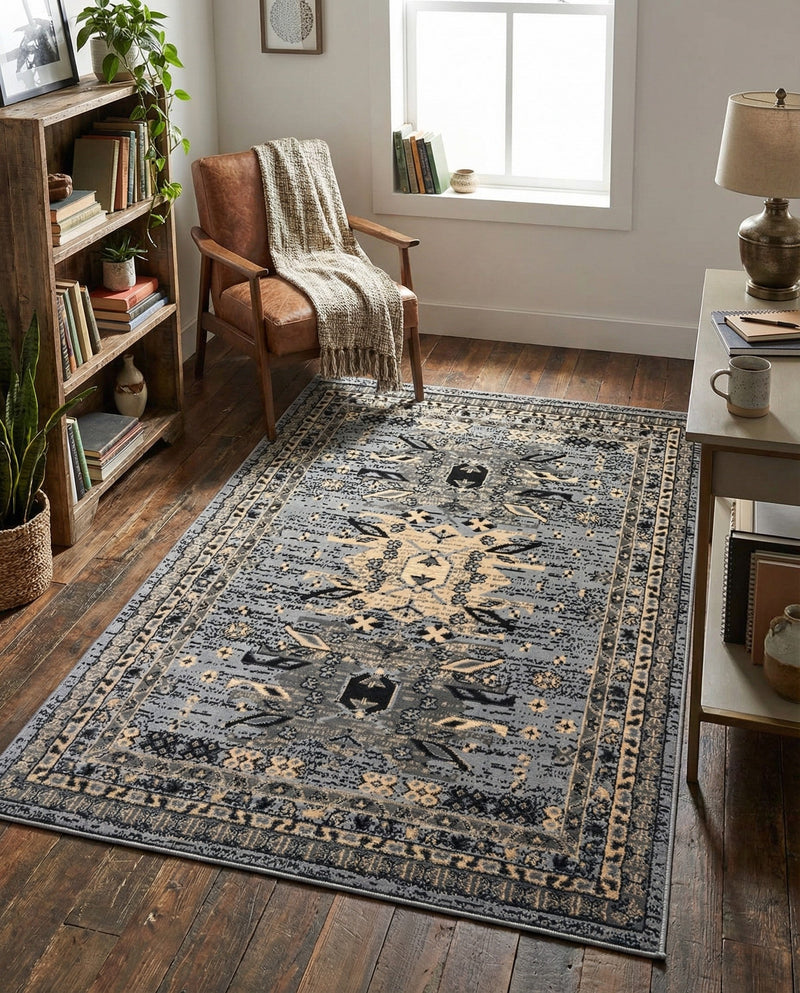 Tabriz Tapestries Collection Area Rug - Azerbaijan (Gray) Rectangle Gray  lifestyle 15