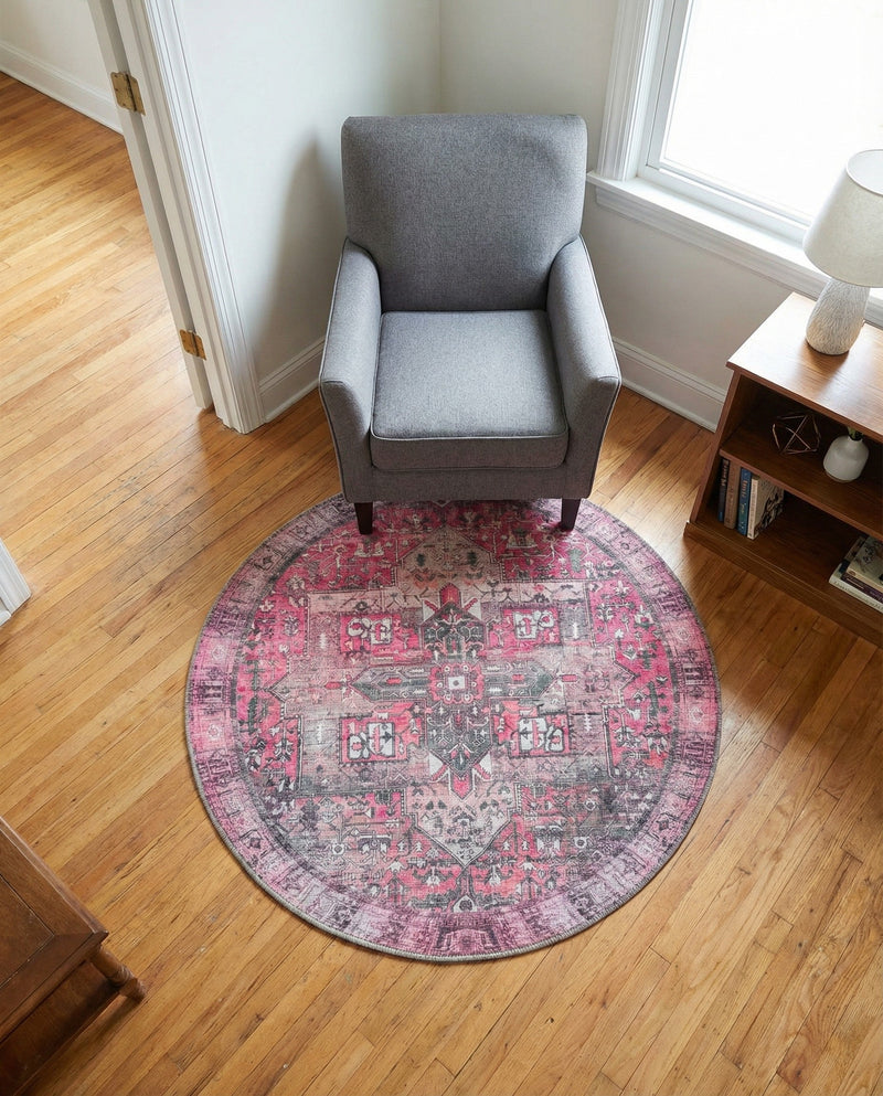 Heritage Elegance Collection Area Rug -  Windsor (Pink) Round Pink  lifestyle 44