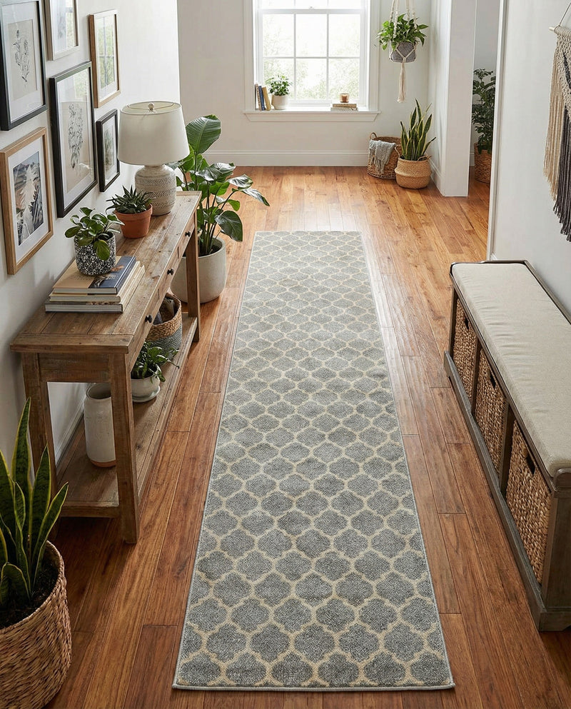 Lattice Gardens Collection Area Rug -  Bloomfield (Light Gray) Runner Light Gray  lifestyle 49