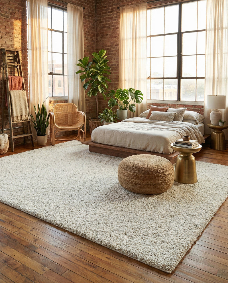 Cozy Comfort Shag Collection Area Rug - Haven (White) Rectangle White  lifestyle 18