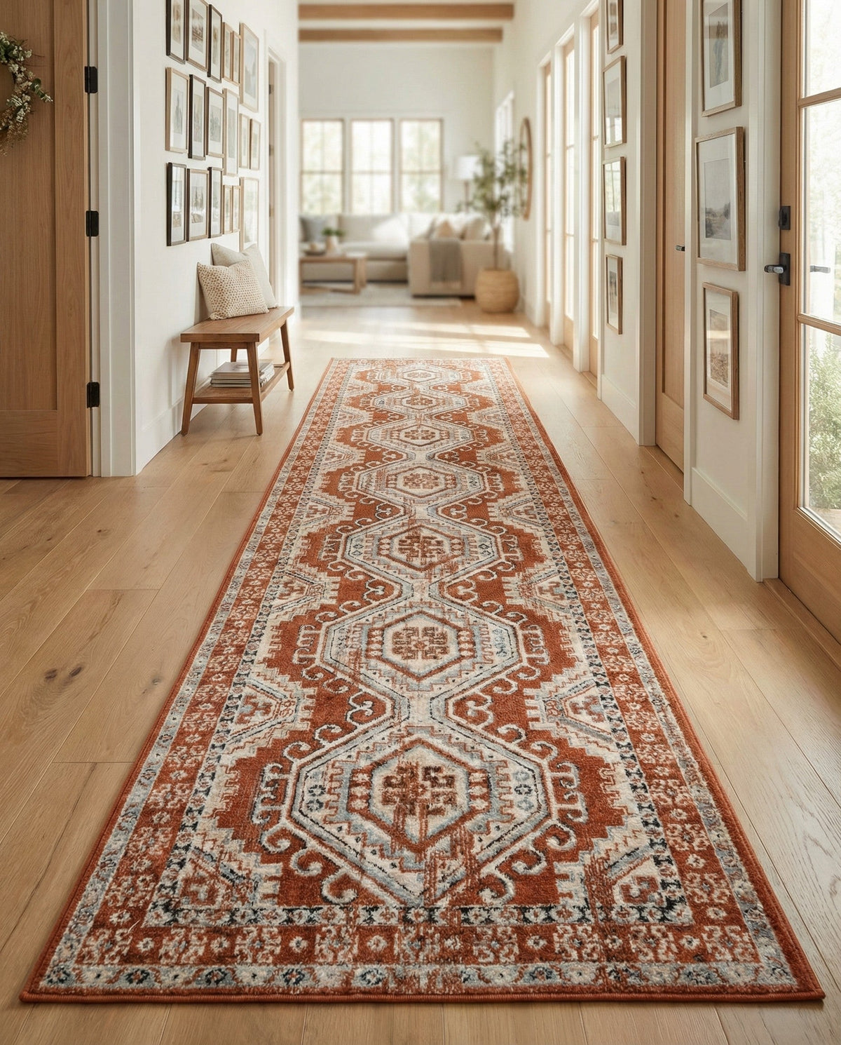 Savannah Elegance Collection Area Rug -  Tybee (Terracotta) Runner Terracotta  lifestyle 99